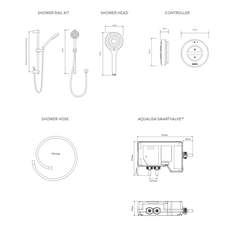 Aqualisa Unity Q Smart Shower Concealed With Adj Head - Hp/Combi