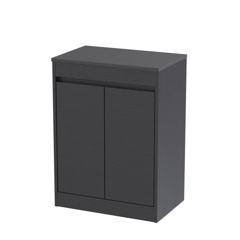 Havana 600mm Floor Standing 2 Door Vanity Unit & Worktop - Graphite Grey Woodgrain
