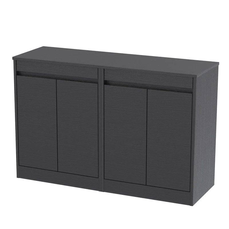 Havana 1200mm Floor Standing 4 Door Vanity Unit & Worktop - Graphite Grey Woodgrain