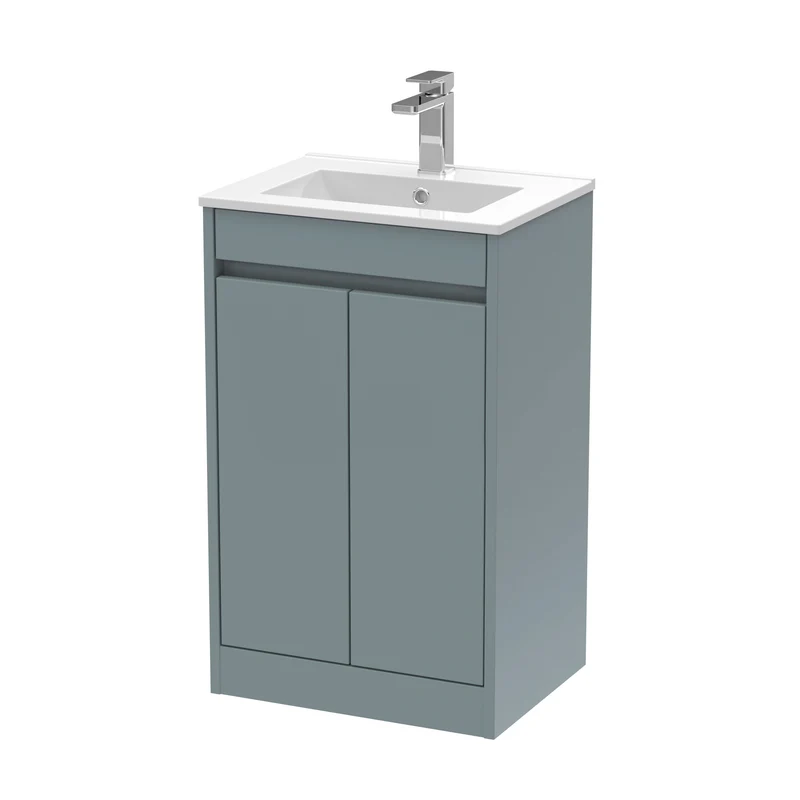 Havana 500mm Floor Standing 2 Door Vanity Unit With Minimalist Basin - Coastal Grey Matt