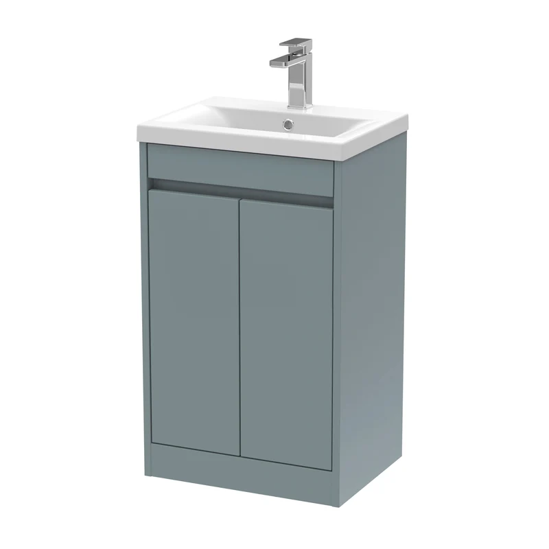 Havana 500mm Floor Standing 2 Door Vanity Unit With Mid Edge Ceramic Basin - Coastal Grey Matt