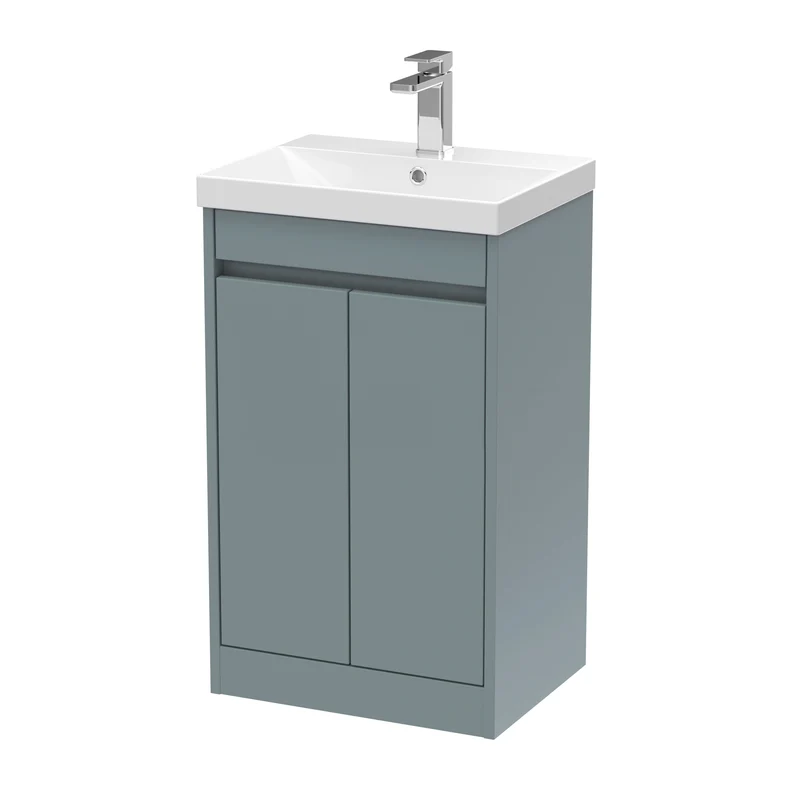 Havana 500mm Floor Standing 2 Door Vanity Unit With Thin Edge Ceramic Basin - Coastal Grey Matt