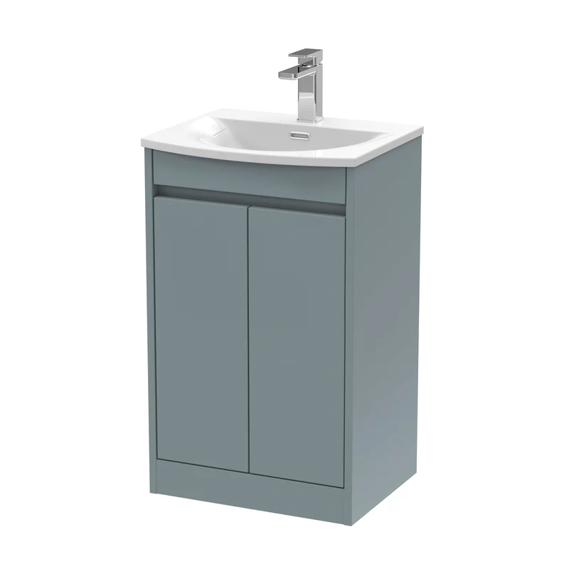 Havana 500mm Floor Standing 2 Door Vanity Unit With Curved Ceramic Basin - Coastal Grey Matt