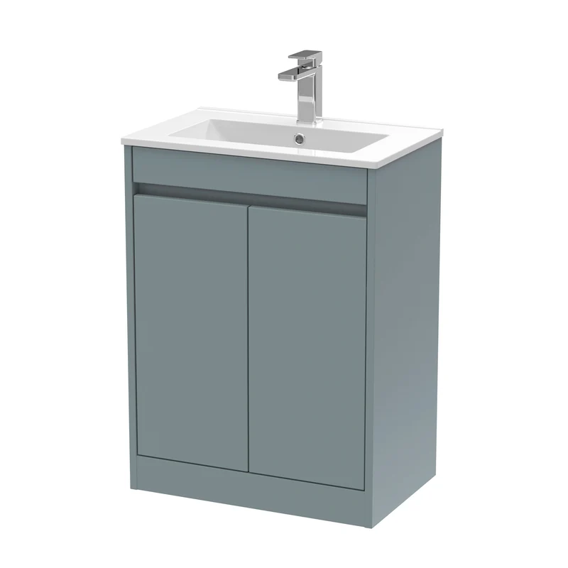 Havana 600mm Floor Standing 2 Door Vanity Unit With Minimalist Basin - Coastal Grey Matt