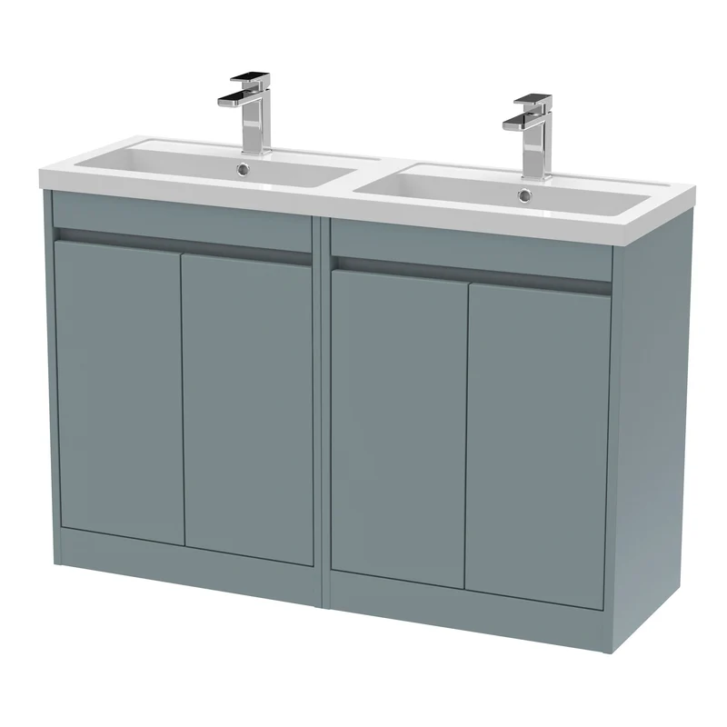 Havana 1200mm Floor Standing 4 Door Vanity Unit With Double Polymarble Basin - Coastal Grey Matt