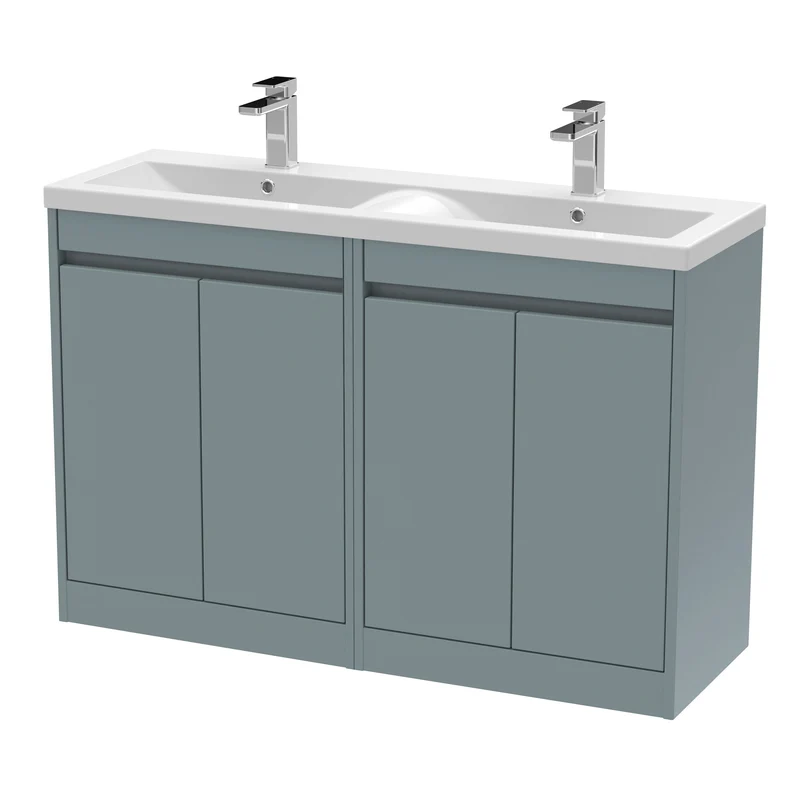 Havana 1200mm Floor Standing 4 Door Vanity Unit With Double Ceramic Basin - Coastal Grey Matt