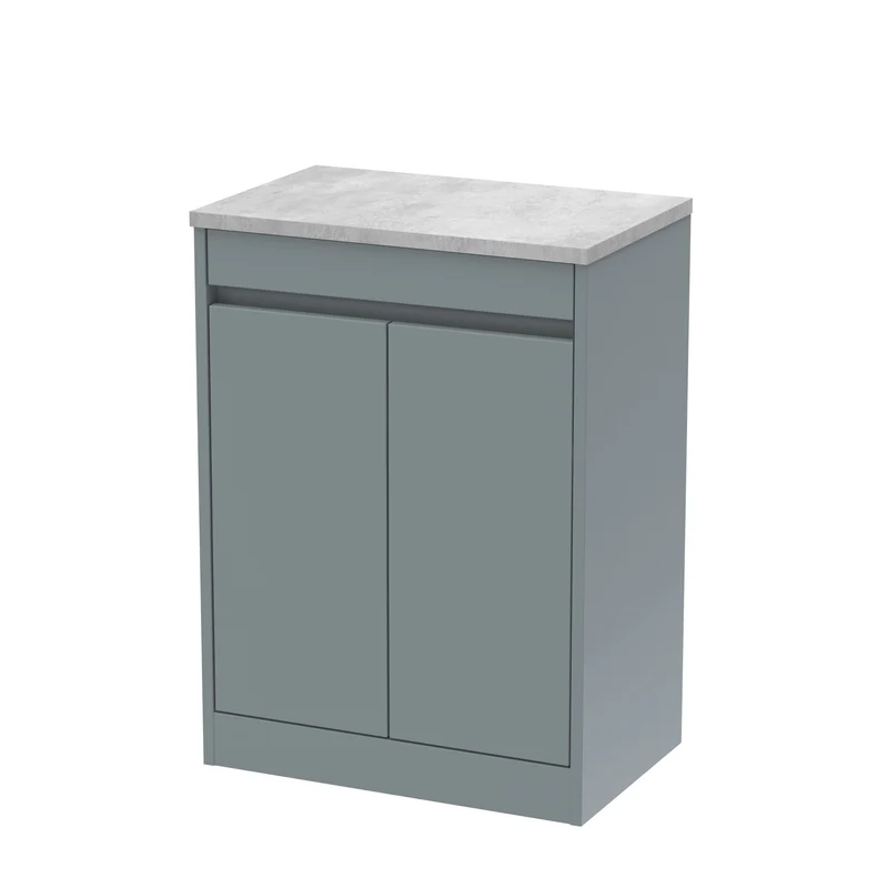 Havana 600mm Floor Standing 2 Door Vanity Unit With Bellato Grey Laminate Worktop - Coastal Grey Matt