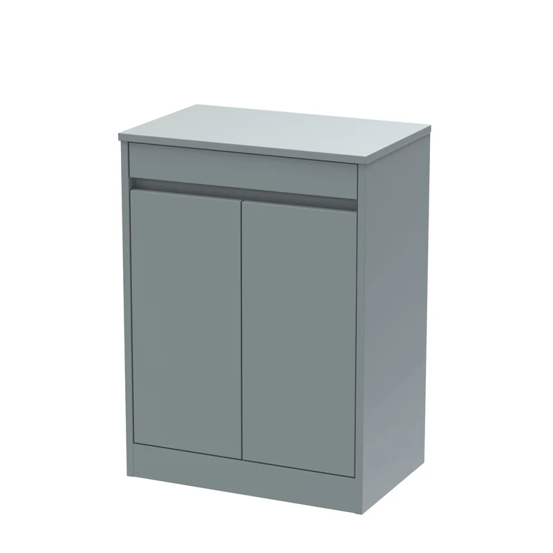 Havana 600mm Floor Standing 2 Door Vanity Unit & Worktop - Coastal Grey Matt