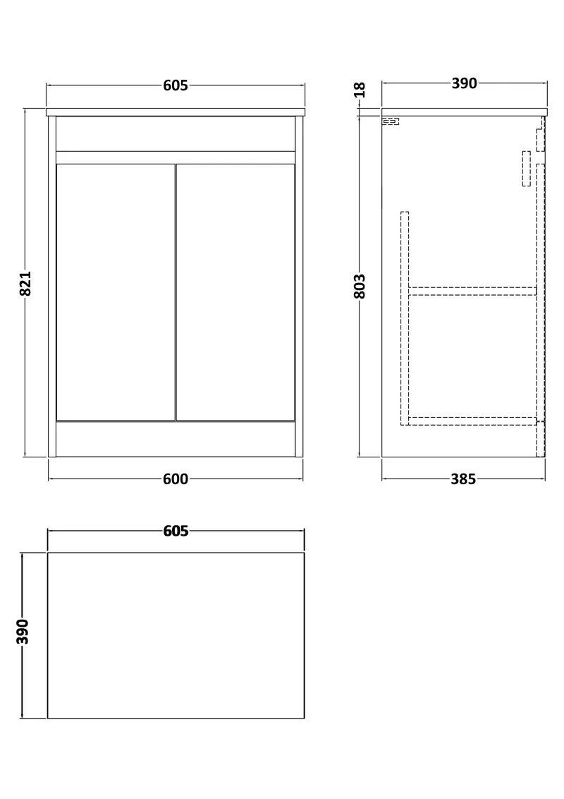 Havana 600mm Floor Standing 2 Door Vanity Unit & Worktop - Coastal Grey Matt