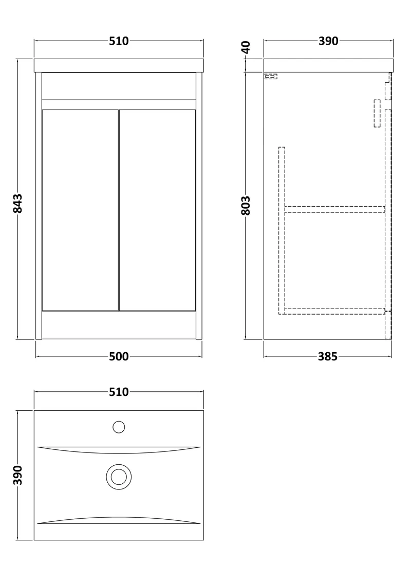 Havana 500mm Floor Standing 2 Door Vanity Unit With Mid Edge Ceramic Basin - Metallic Slate Textured Matt