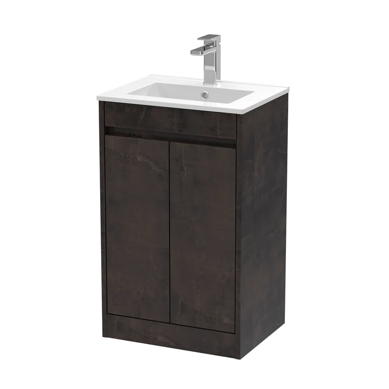 Havana 500mm Floor Standing 2 Door Vanity Unit With Minimalist Basin - Metallic Slate Textured Matt