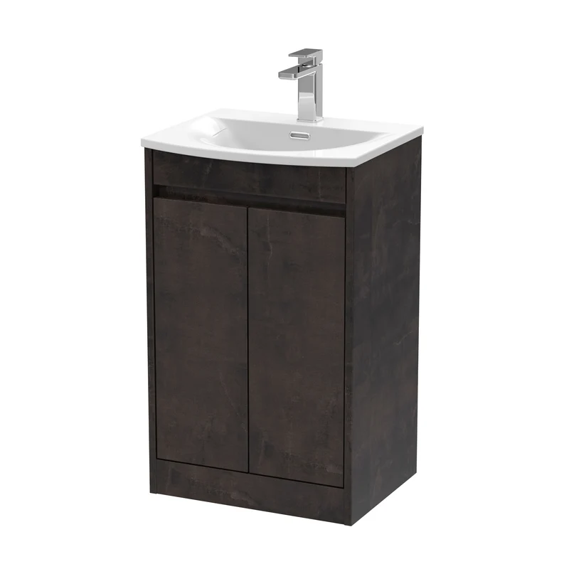 Havana 500mm Floor Standing 2 Door Vanity Unit With Curved Ceramic Basin - Metallic Slate Textured Matt