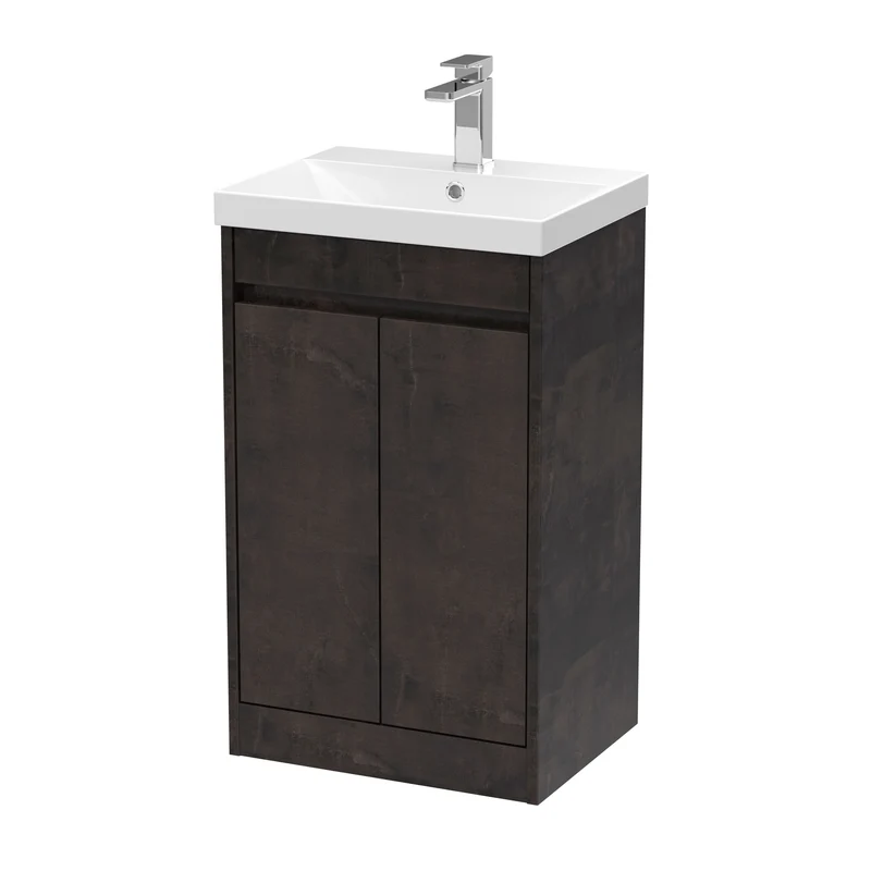 Havana 500mm Floor Standing 2 Door Vanity Unit With Thin Edge Ceramic Basin - Metallic Slate Textured Matt