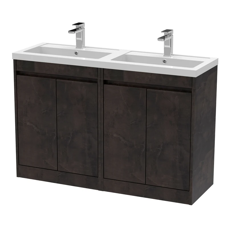 Havana 1200mm Floor Standing 4 Door Vanity Unit With Double Polymarble Basin - Metallic Slate Textured Matt