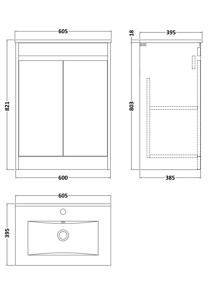 Havana 600mm Floor Standing 2 Door Vanity Unit With Minimalist Basin - Metallic Slate Textured Matt
