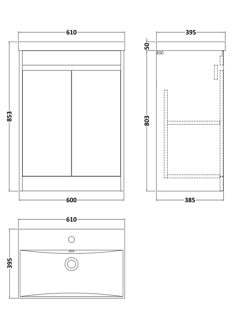 Havana 600mm Floor Standing 2 Door Vanity Unit With Thin Edge Ceramic Basin - Metallic Slate Textured Matt