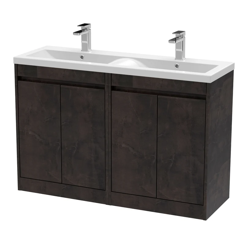Havana 1200mm Floor Standing 4 Door Vanity Unit With Double Ceramic Basin - Metallic Slate Textured Matt
