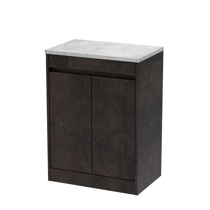 Havana 600mm Floor Standing 2 Door Vanity Unit With Bellato Grey Laminate Worktop - Metallic Slate Textured Matt