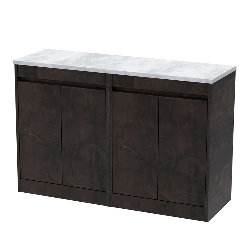 Havana 1200mm Floor Standing 4 Door Vanity Unit With Bellato Grey Laminate Worktop - Metallic Slate Textured Matt