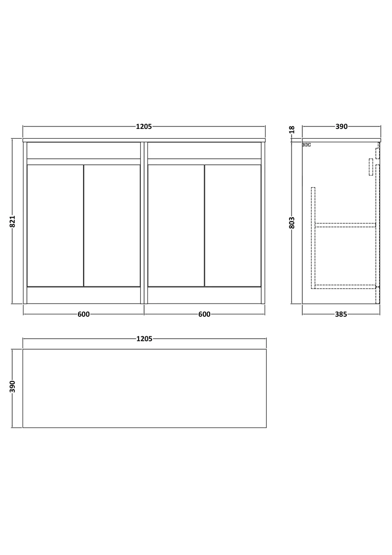 Havana 1200mm Floor Standing 4 Door Vanity Unit & Worktop - Metallic Slate Textured Matt