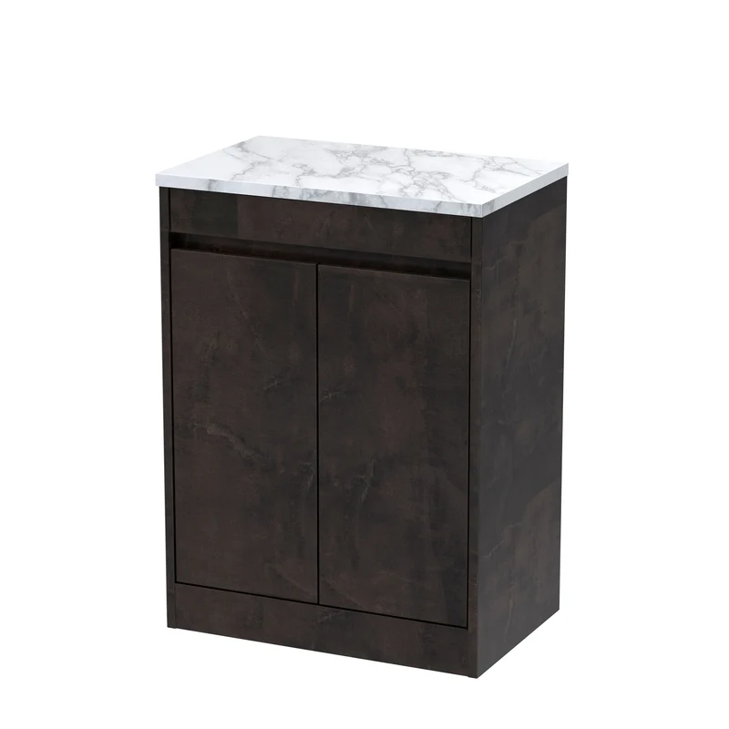 Havana 600mm Floor Standing 2 Door Vanity Unit & Worktop - Metallic Slate Textured Matt