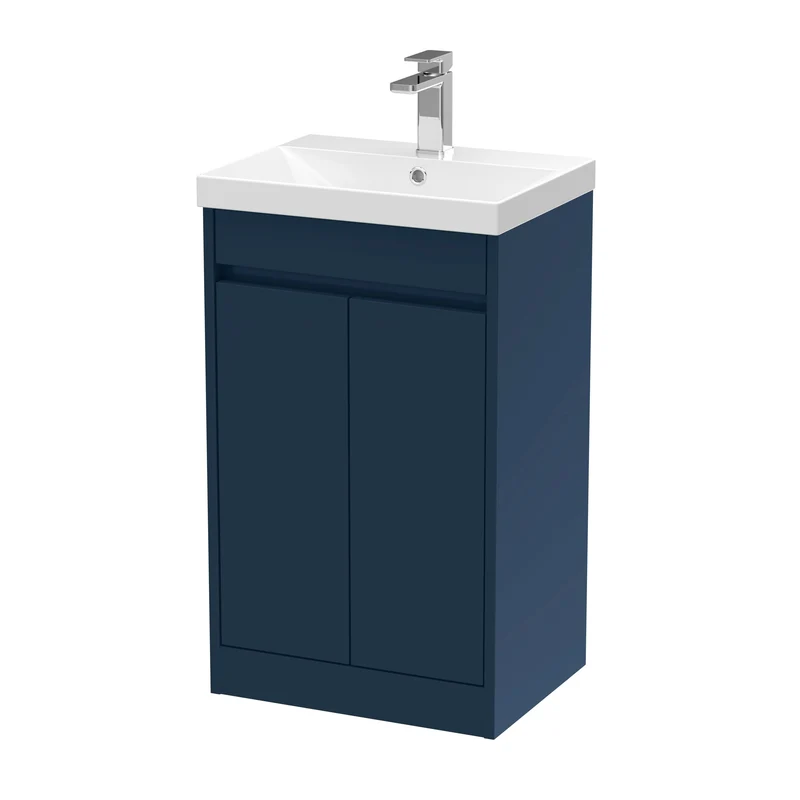 Havana 500mm Floor Standing 2 Door Vanity Unit With Thin Edge Ceramic Basin - Midnight Blue Satin