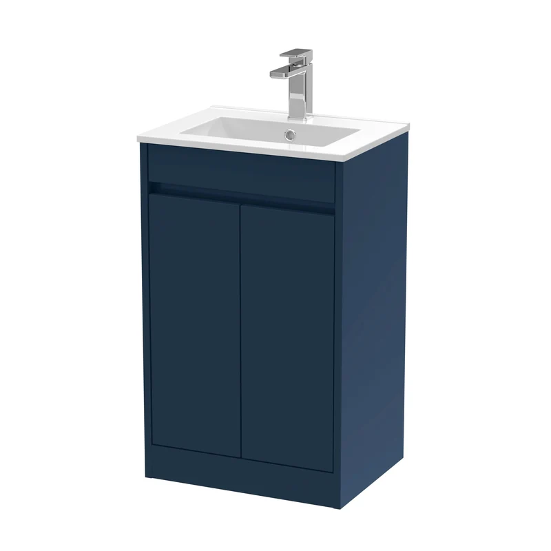 Havana 500mm Floor Standing 2 Door Vanity Unit With Minimalist Basin - Midnight Blue Satin