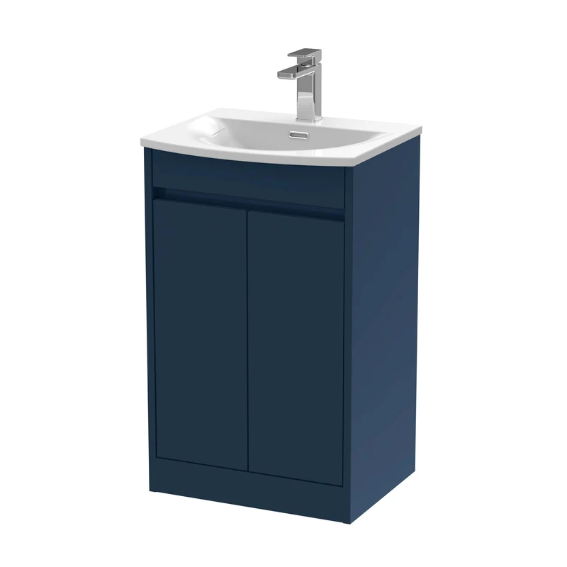 Havana 500mm Floor Standing 2 Door Vanity Unit With Curved Ceramic Basin - Midnight Blue Satin