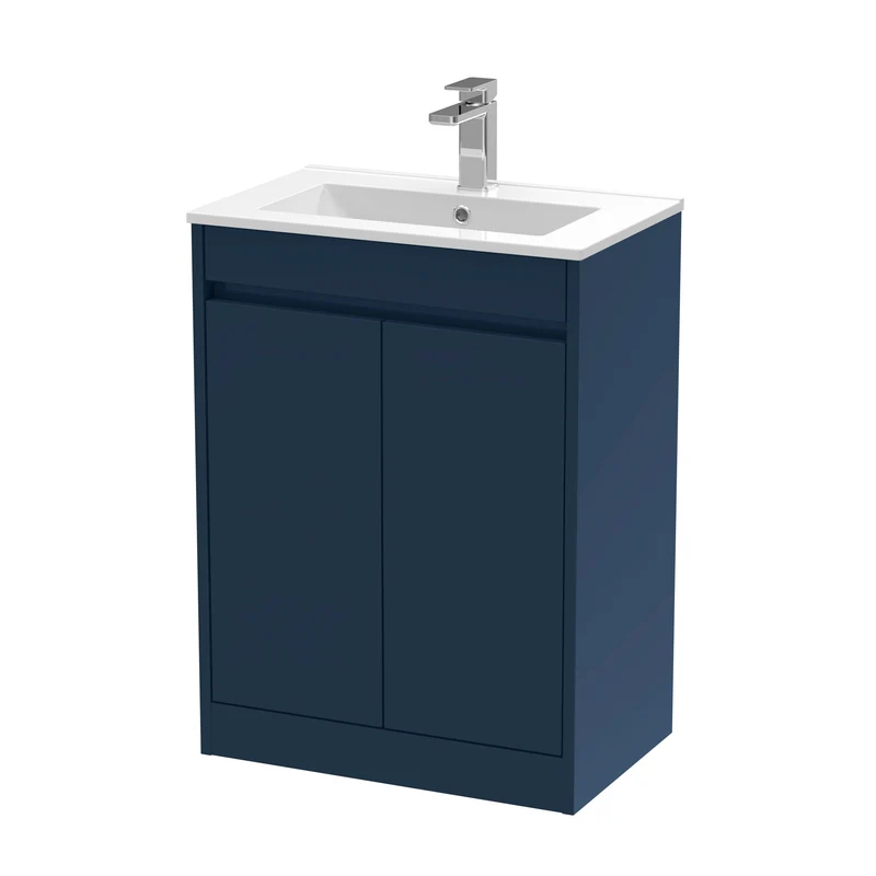 Havana 600mm Floor Standing 2 Door Vanity Unit With Minimalist Basin - Midnight Blue Satin