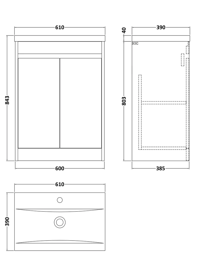 Havana 600mm Floor Standing 2 Door Vanity Unit With Mid Edge Ceramic Basin - Midnight Blue Satin