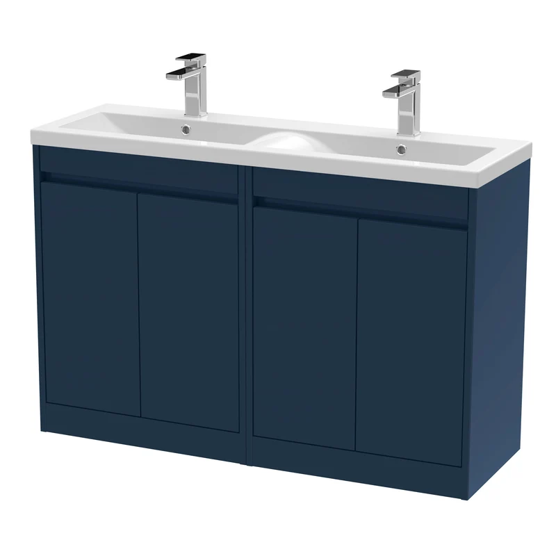 Havana 1200mm Floor Standing 4 Door Vanity Unit With Double Ceramic Basin - Midnight Blue Satin