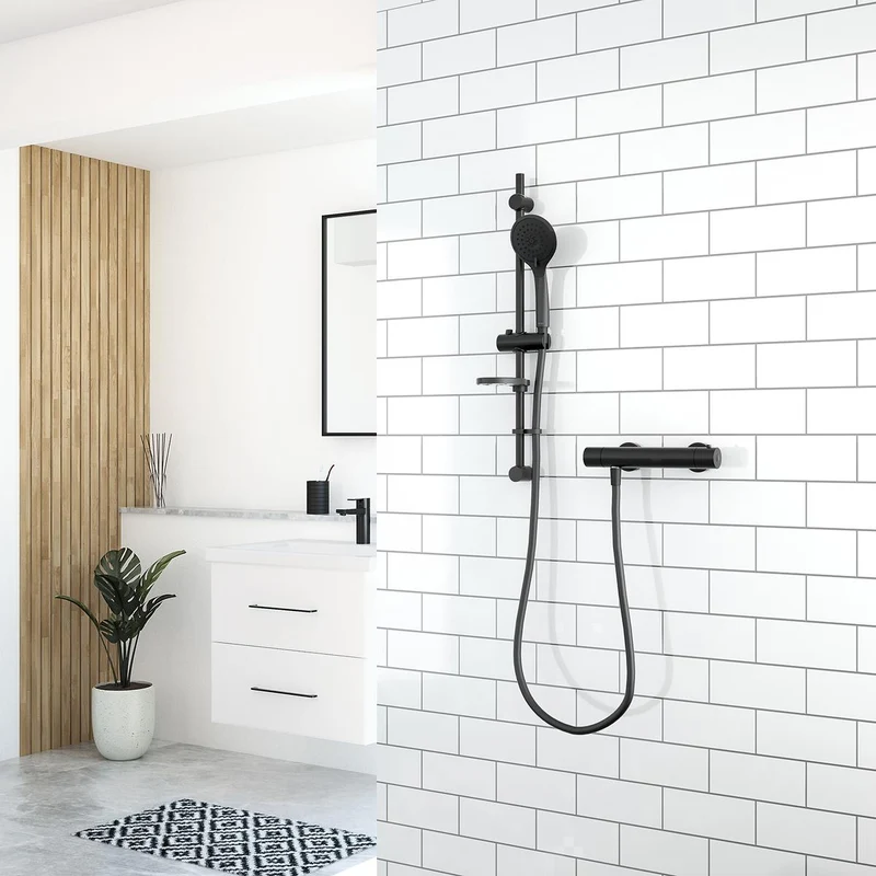 Aqualisa Black Mixer Bar Valve With Adj Head