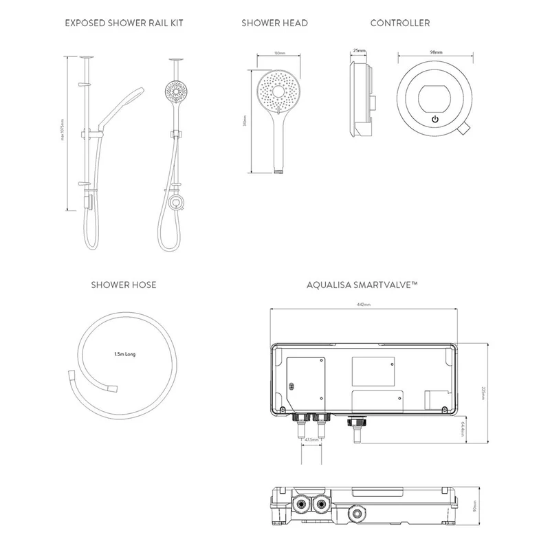 Aqualisa Optic Q Smart Shower Exposed With Adj Head - Gravity Pumped