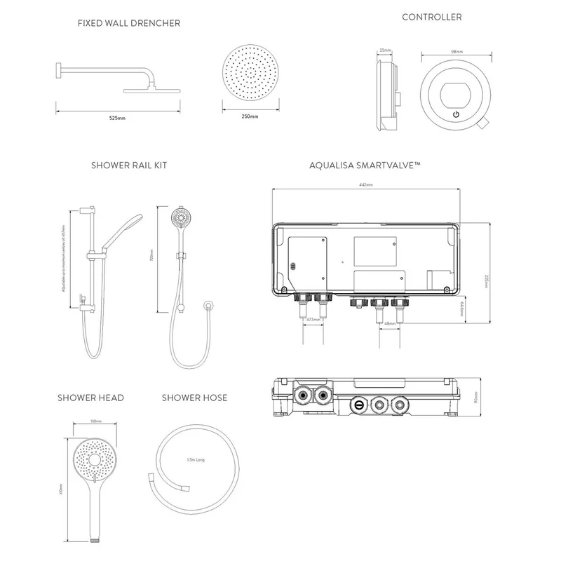 Aqualisa Optic Q Smart Shower Concealed With Adj And Wall Fixed Head - Gravity Pumped
