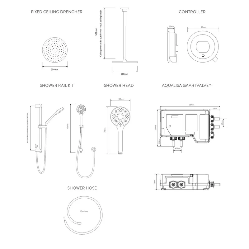 Aqualisa Optic Q Smart Shower Concealed With Adj And Ceiling Fixed Head - Hp/Combi
