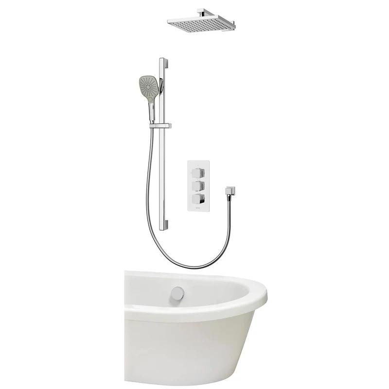 Aqualisa Dream Concealed Thermostatic Mixer Triple Outlet With Adj Kit, Wall Fixed Head & Bath Fill - Square