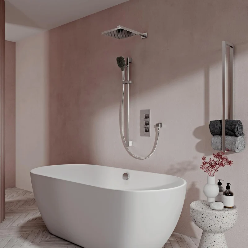 Aqualisa Dream Concealed Thermostatic Mixer Triple Outlet With Adj Kit, Wall Fixed Head & Bath Fill - Square