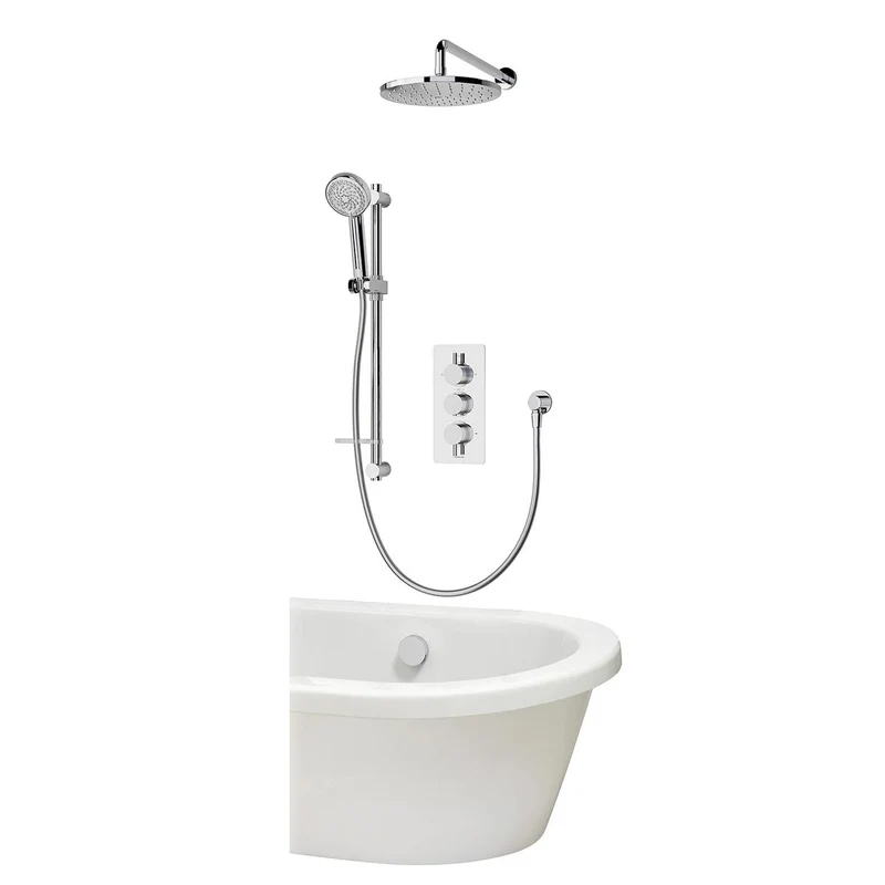 Aqualisa Dream Concealed Thermostatic Mixer Triple Outlet With Adj Kit, Wall Fixed Head & Bath Fill - Round