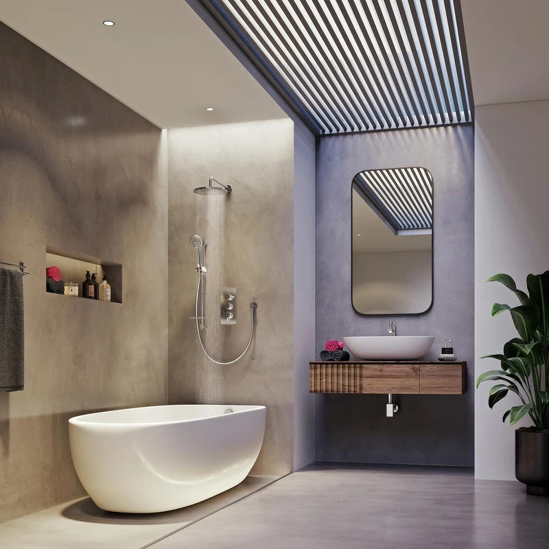 Aqualisa Dream Concealed Thermostatic Mixer Triple Outlet With Adj Kit, Wall Fixed Head & Bath Fill - Round
