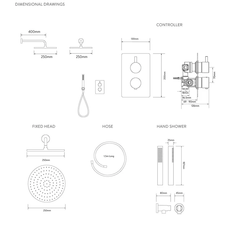 Aqualisa Dream Concealed Thermostatic Mixer Dual Outlet With Hand Shower & Wall Fixed Head - Round