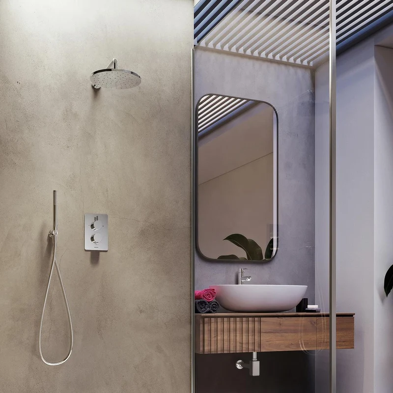 Aqualisa Dream Concealed Thermostatic Mixer Dual Outlet With Hand Shower & Wall Fixed Head - Round