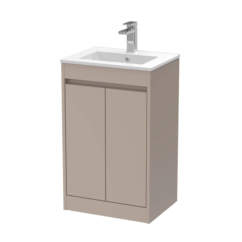 Havana 500mm Floor Standing 2 Door Vanity Unit With Minimalist Basin - Soft Linen Satin