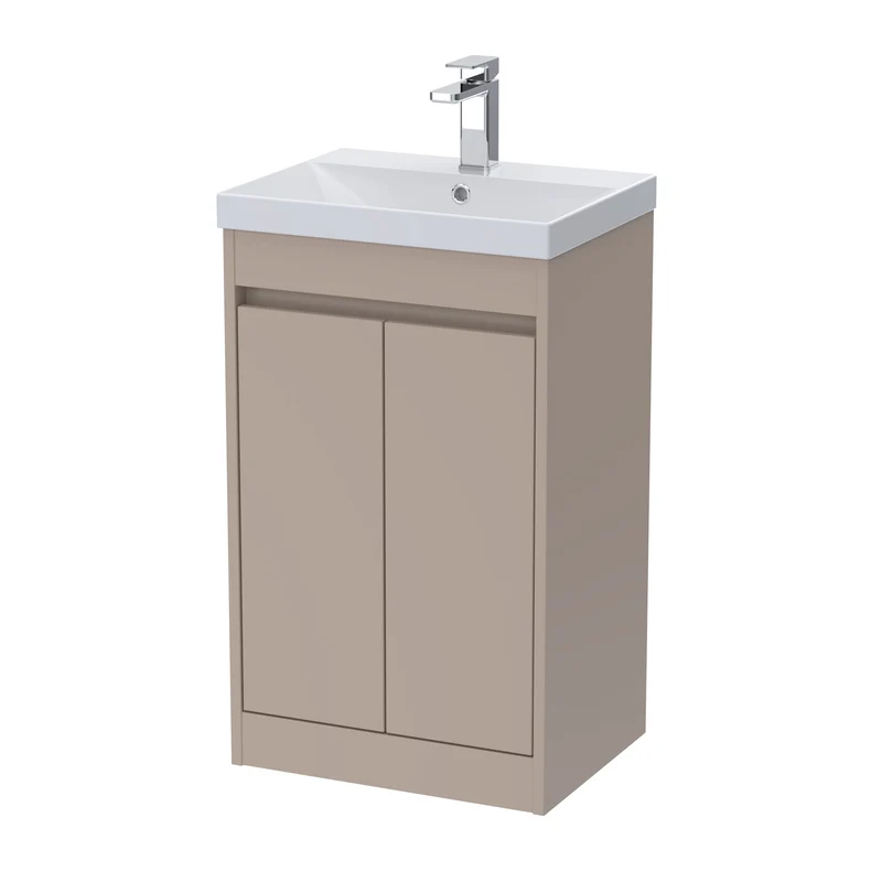 Havana 500mm Floor Standing 2 Door Vanity Unit With Thin Edge Ceramic Basin - Soft Linen Satin