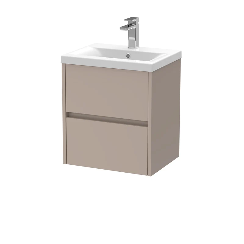Havana 500mm Wall Hung 2 Drawer Vanity Unit With Mid Edge Ceramic Basin - Soft Linen Satin