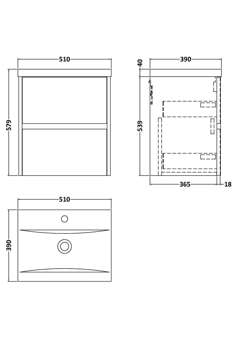 Havana 500mm Wall Hung 2 Drawer Vanity Unit With Mid Edge Ceramic Basin - Soft Linen Satin