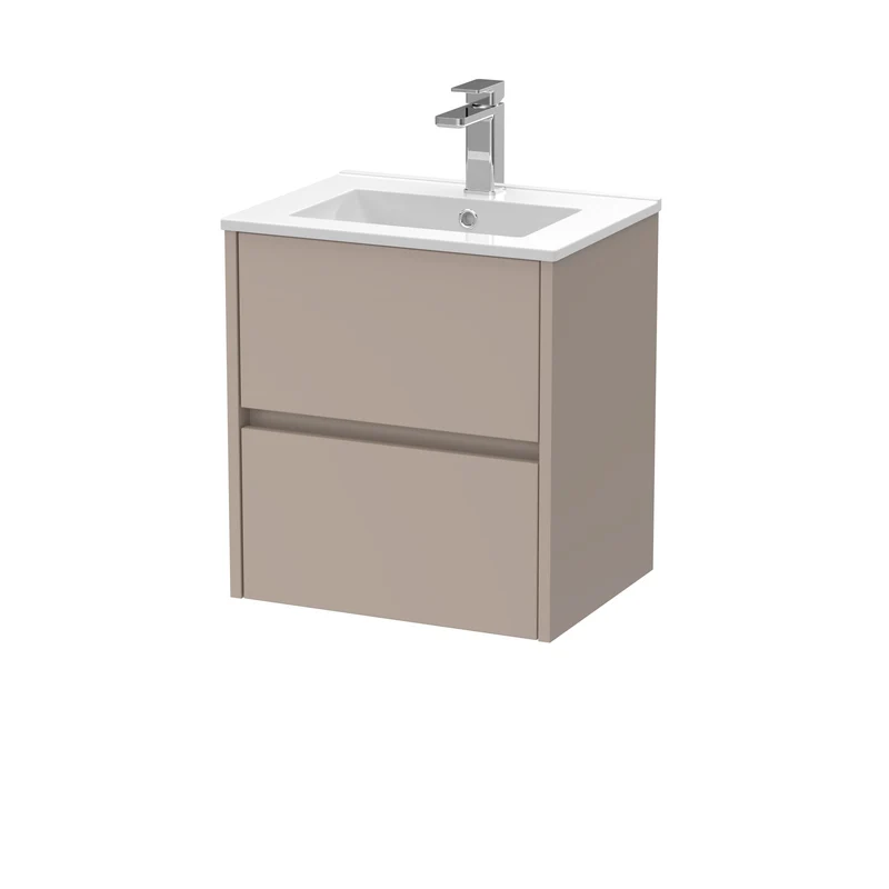 Havana 500mm Wall Hung 2 Drawer Vanity Unit With Minimalist Ceramic Basin - Soft Linen Satin