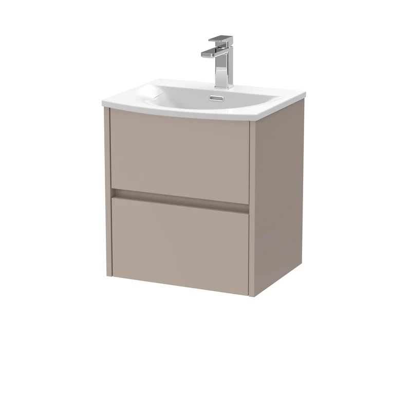 Havana 500mm Wall Hung 2 Drawer Vanity Unit With Curved Ceramic Basin - Soft Linen Satin