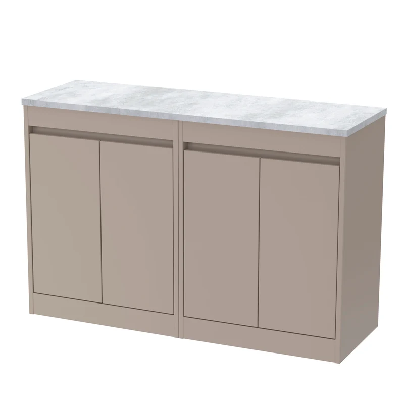 Havana 1200mm Floor Standing 4 Door Vanity Unit With Bellato Grey Laminate Worktop - Soft Linen Satin