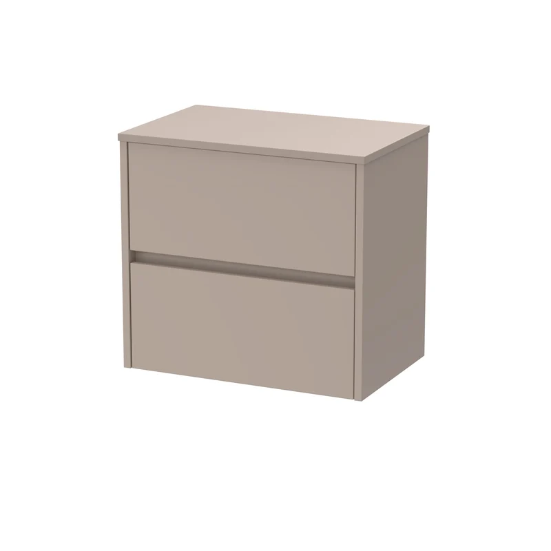Havana 600mm Wall Hung 2 Drawer Vanity Unit & Worktop - Soft Linen Satin