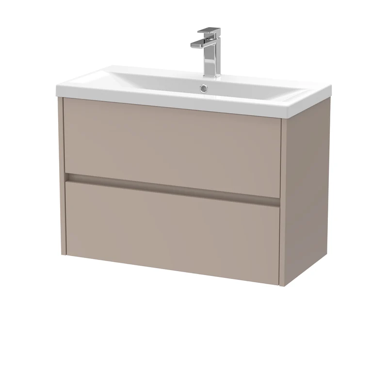 Havana 800mm Wall Hung 2 Drawer Vanity Unit With Mid Edge Ceramic Basin - Soft Linen Satin